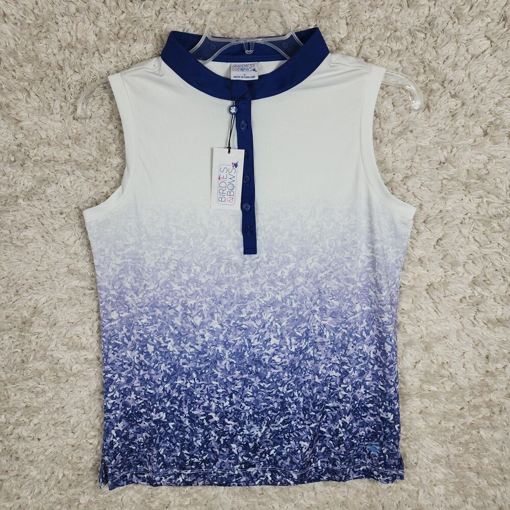 Birdies and Bows Shirt Womens Small Sleeveless Golf Polo Performance Top White